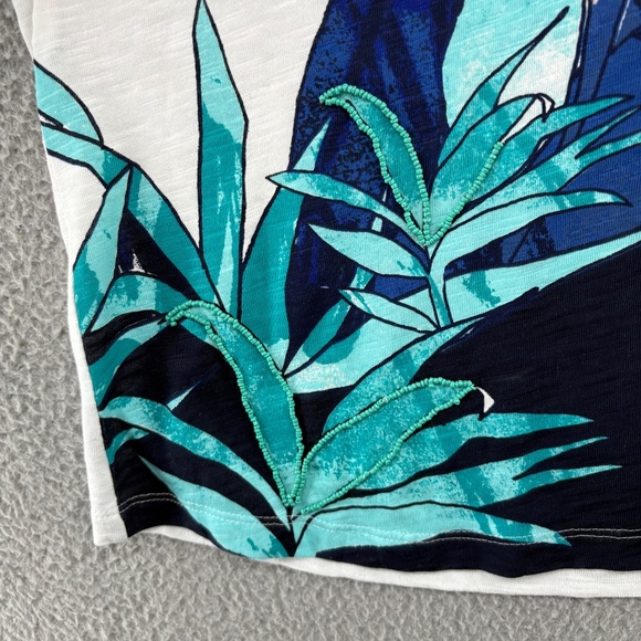 Chico’s 2 (Large) Tropical Bird Embellished Graphic Tee White Cotton - Picture 5 of 13